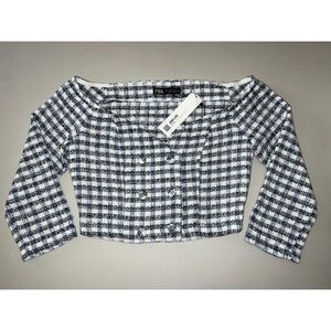 Zara Long Sleeve Tweed Crop Top with Buttons Size M NWT